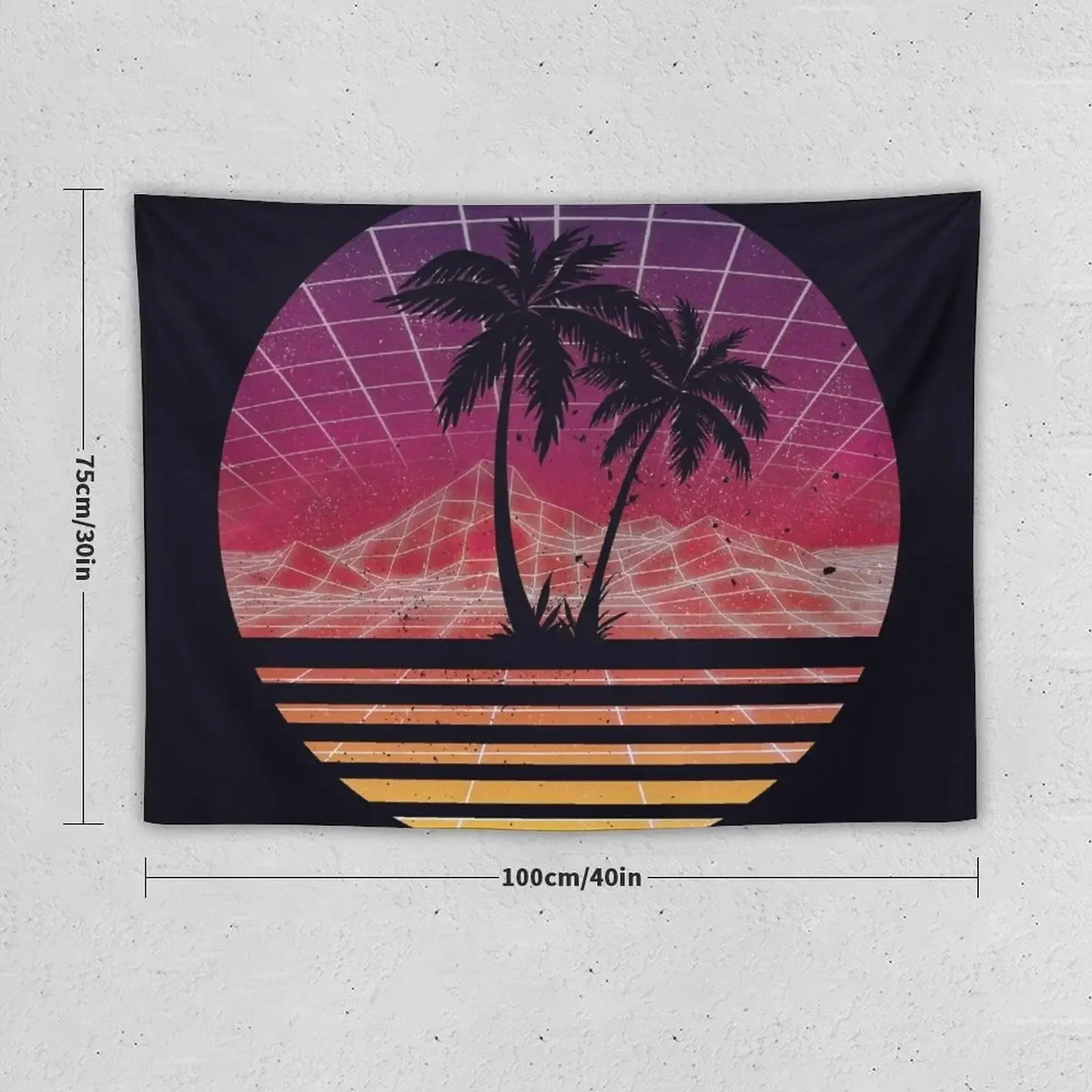 Modern Retro 80s Outrun Sunset Palm Tree Silhouette - Original Tapestry Aesthetic Room Decoration Aesthetics For Room Tapestry