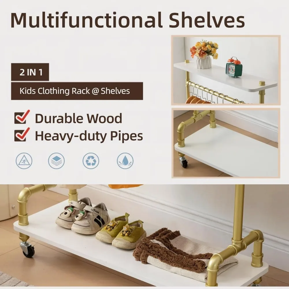 رف ملابس الأطفال، خزانة تخزين للفتيات الصغيرات، رف ملابس للأطفال الصغار مع رف خشبي، أنبوب دوار لزي الأطفال Ra #4