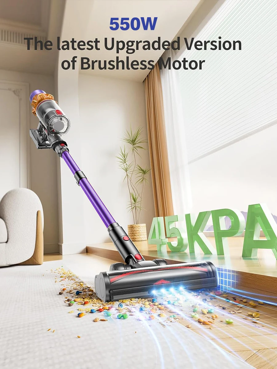 V18 Handheld Wireless Vacuum Cleaner 45kPa 550W Power 6 in 1 LED Display Cordless Vacuum Cleaner Green Lights Sweeper Machine