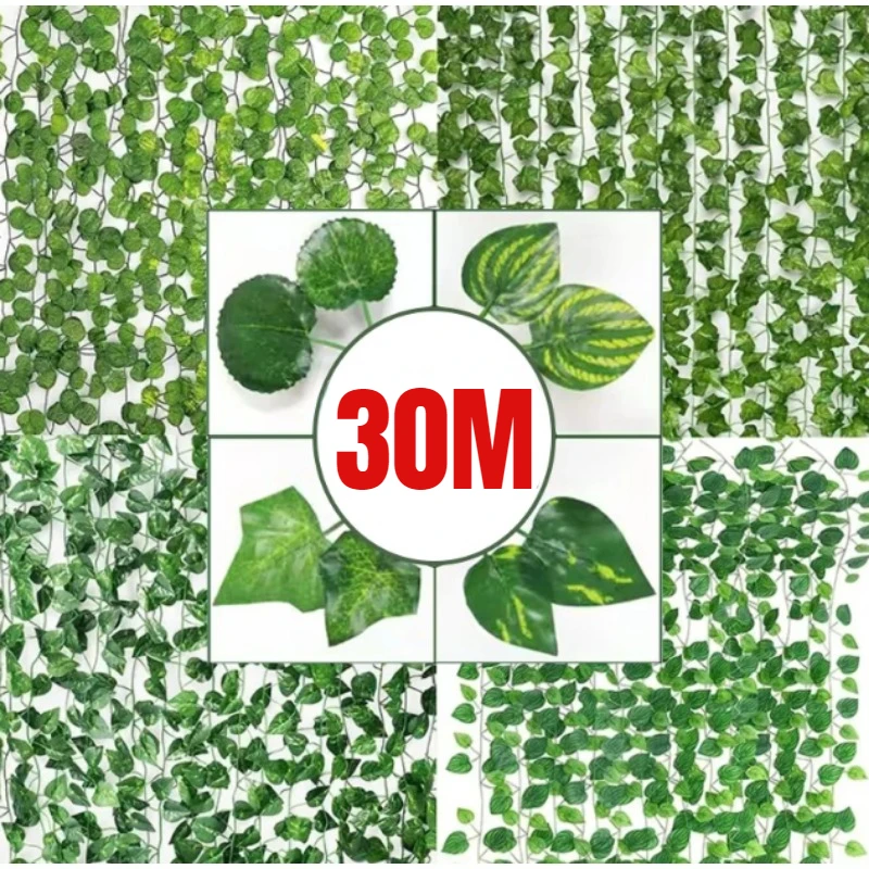 30/2M Artificial Plant Green Ivy Leaf Garland Hanging Vines Outdoor Greenery Wall Decor DIY Fake Wreath Leaves Home Party Decor