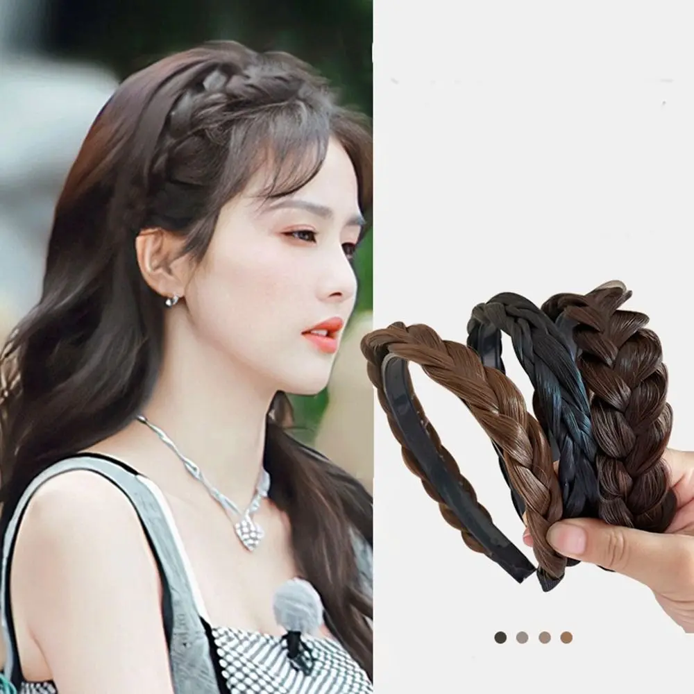 Moda sintetica treccia a lisca di pesce fascia larga antiscivolo donna cerchio per capelli copricapo alla moda fascia per capelli parrucca intrecciata fascia per ragazza