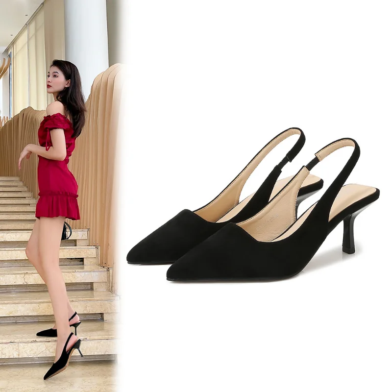 Comemore Low Heels Large Size 44 45 New Fashion Sexy Casual Women Suede Sandals High Heel Buckle Summer Shoes Woman 2022 Mules