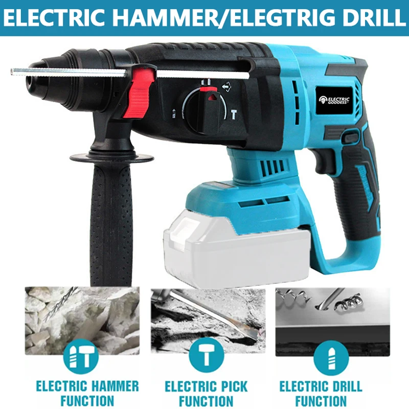 

Electric Goddess 2000W Brushless Cordless Rotary Hammer Drill Rechargeable Electric Hammer Impact Drill For 18V Makita Battery