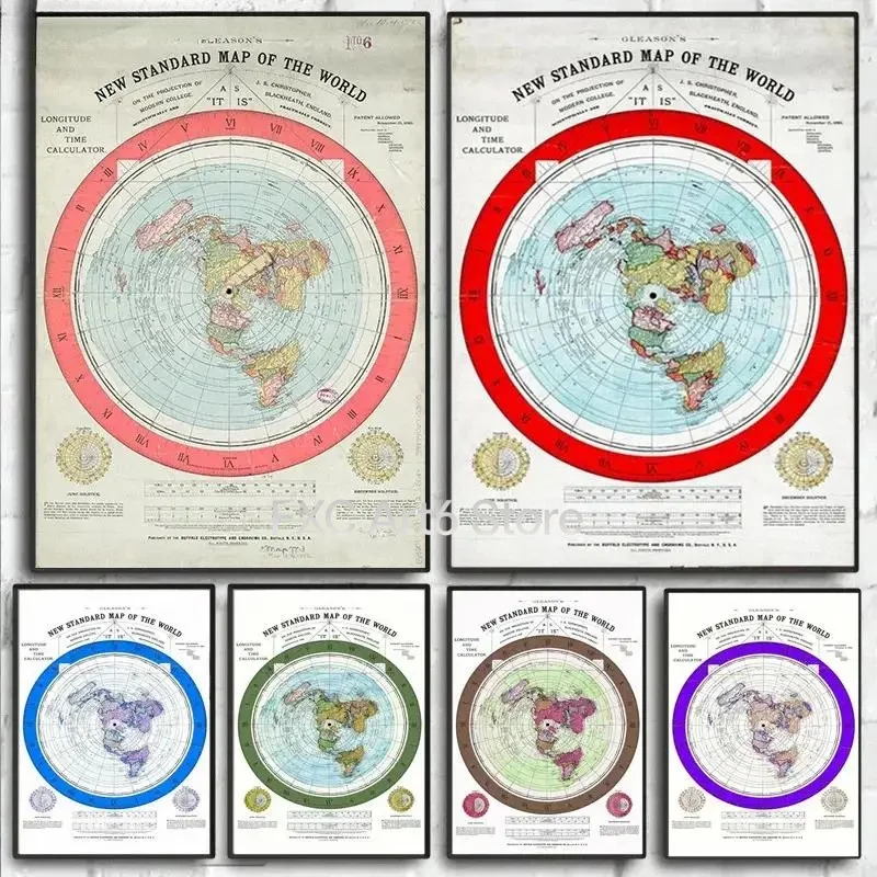 1PC frameless Flat Earth Map Movie World Map Modern Poster Prints Canvas Painting Wall Art Pictures for Living Room Home Decor