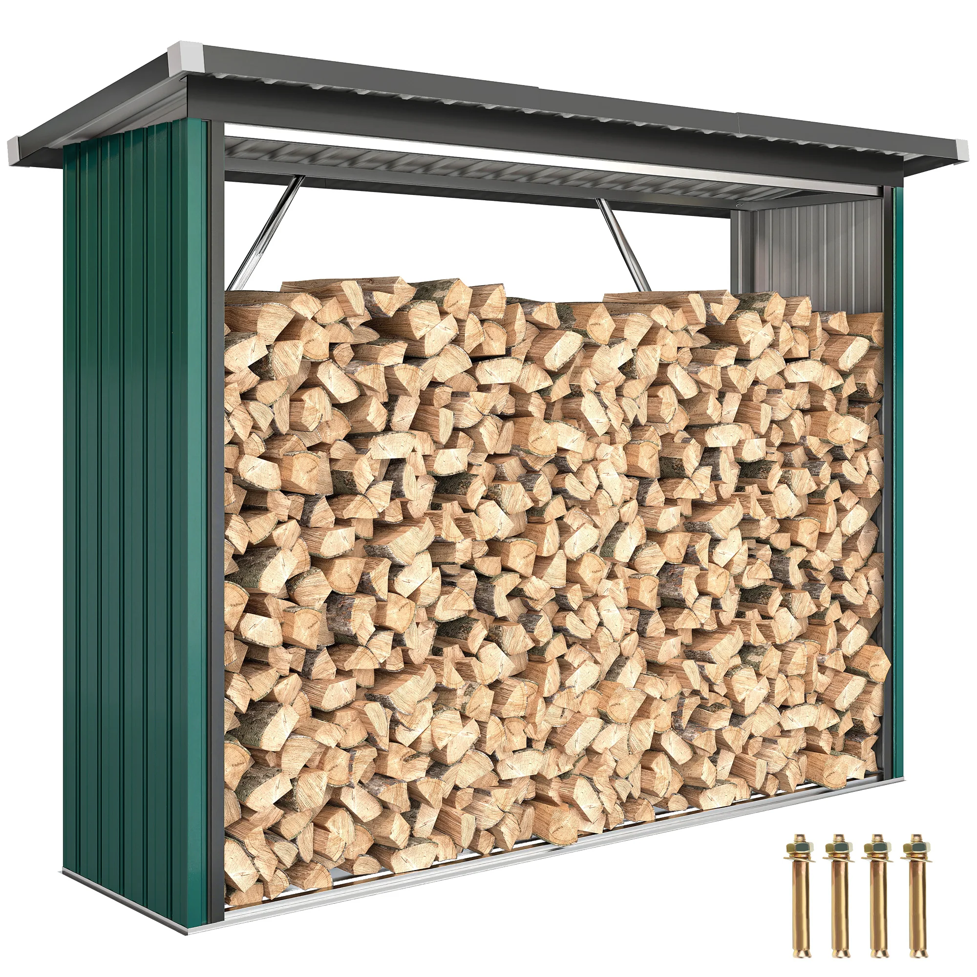 Outsunny Casetilla para Leña Acero Galvanizado con Base Elevada 213x66,5x150 cm