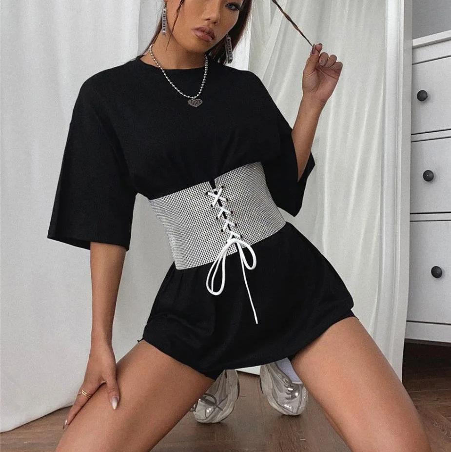 

FestivalQueen, блестящий пояс-цепочка со стразами, пояс с кристаллами, металлическая пуговица, регулируемый ремешок, роскошная широкая вечерняя вечеринка, новинка