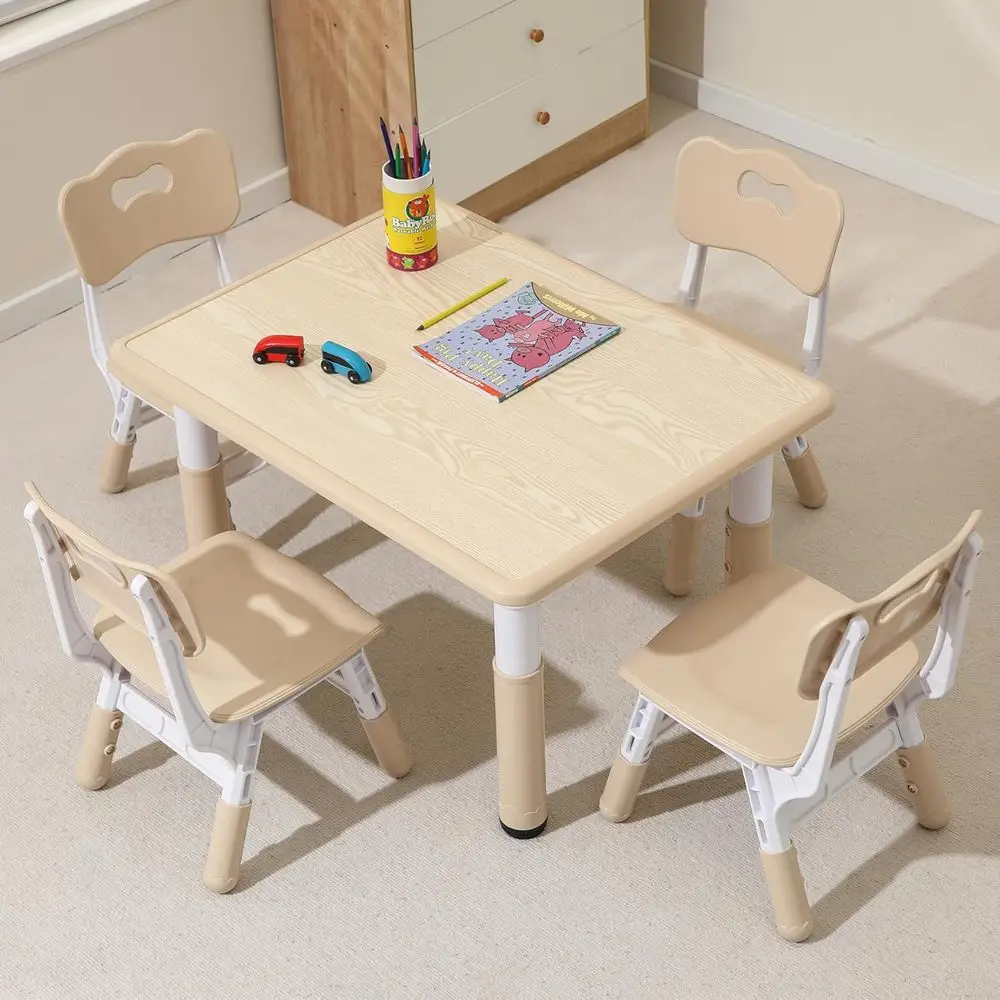 

Height-Adjustable Kids Table and 4 Chairs Set, Graffiti Desktop, Suitable for Ages 3-8, Max 300lbs