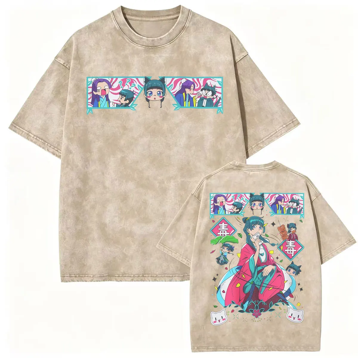 Vintage Washed The Apothecary Diaries T Shirt Maomao Jinshi Kusuriya No Hitorigoto Anime T-shirts Unisex Fashion Kawaii T-shirt