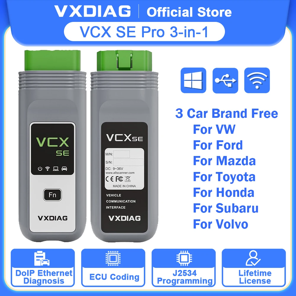 VXDIAG VCX SE Pro 3 in 1 VX308 Car OBD2 Diagnostic Tool DoIP for VW for GM Toyota Honda JLR Ford Mazda ECU Coding Programming