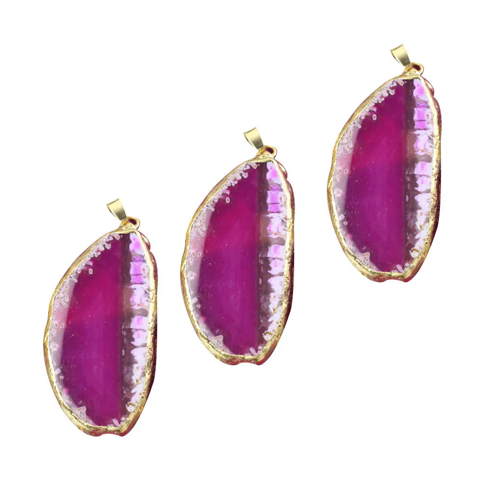 

3 pcs Irregular Natural Agate Stone Slice Plating Brim Pendant Diy Hanging Accessories For Jewelry Necklace Sweater Zipper Wind
