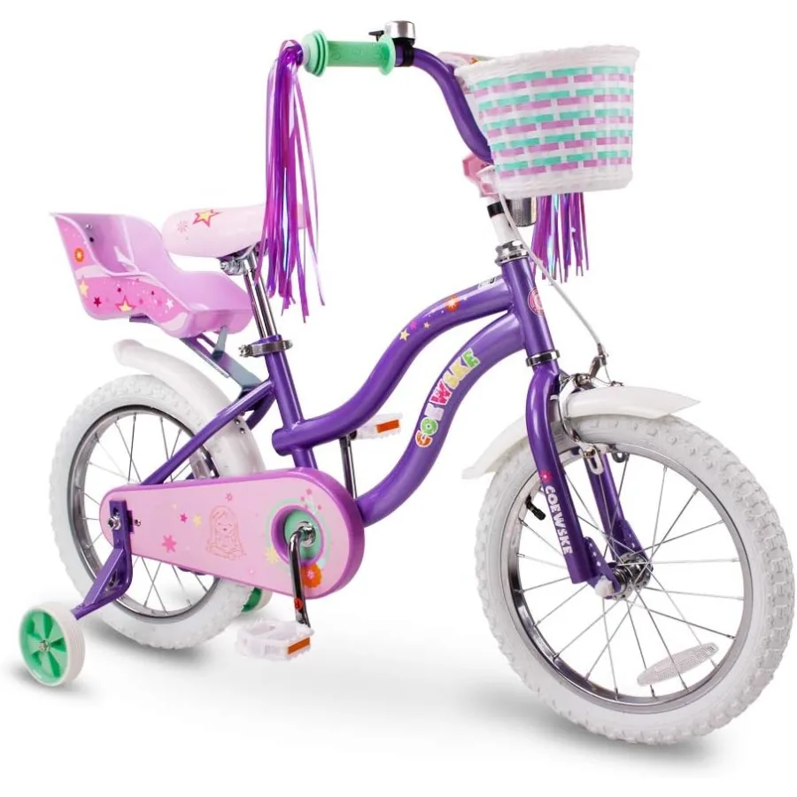 

's 12-14-16-18-20 Inch Little Princess Style Steel Frame Bike with Training Wheels for Toddlers and Outdoor Riding Fun and Safe