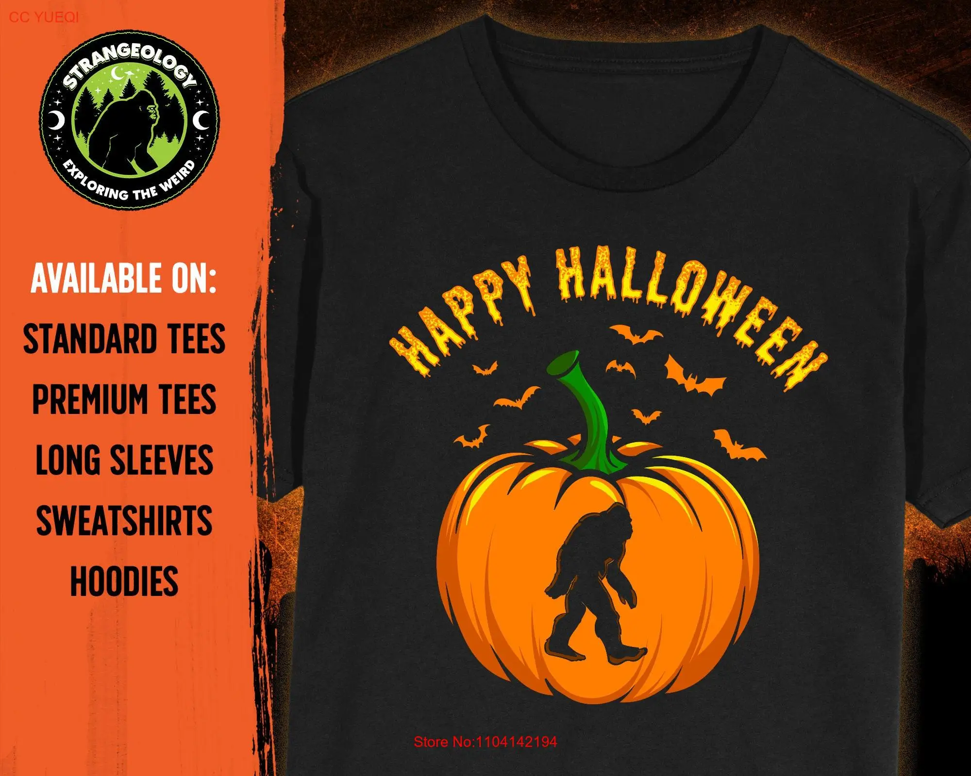 Happy Halloween Sasquatch Bigfoot Cryptid Pumpkin Fortean Cryptozoology Funny Spooky Weird T Shirt long or short sleeves