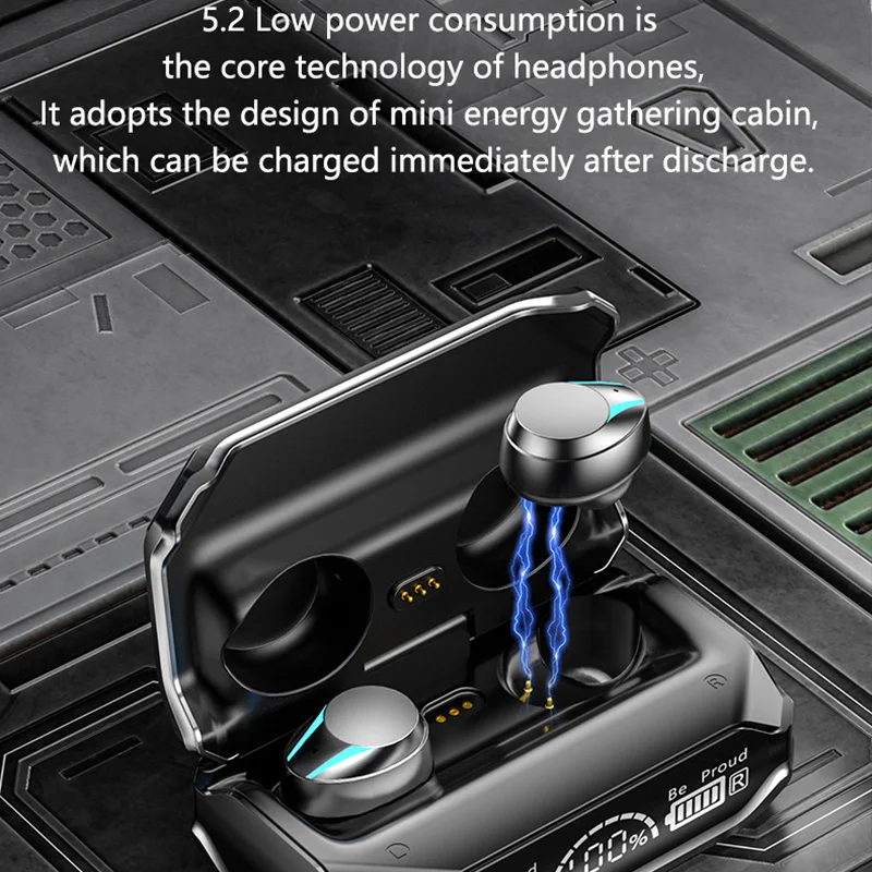 #M41 Wireless Bluetooth Touch Digital Display In-Ear Sports Metal Texture Mecha Wind Dazzle Colour Light Magnetic Suction