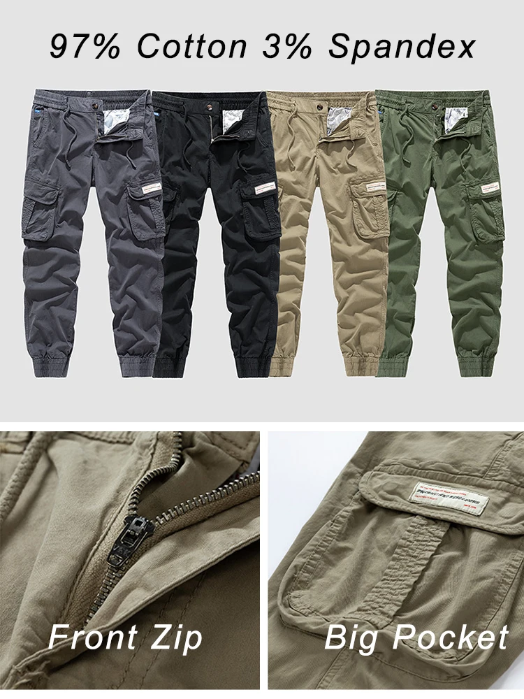 2023 New Autumn Cargo Pants Men Multi-Pockets Washed Cotton Work Wear Cargo Jogger Military Overalls Elastic Waist Male Trousers