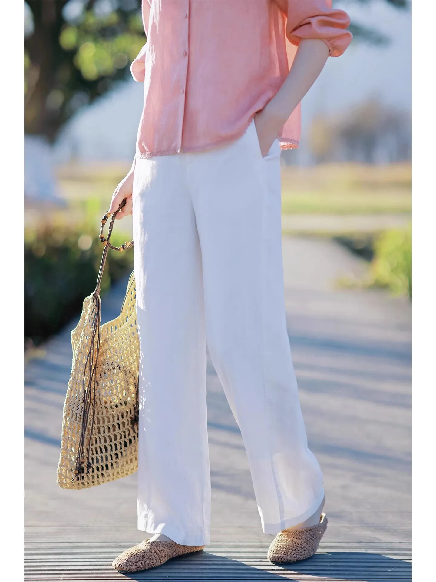 

Red White Linen Casual Pants Women's Straight Leg Spring New Sle Loose Fit Ladies Trousers Casual Sle l Waist