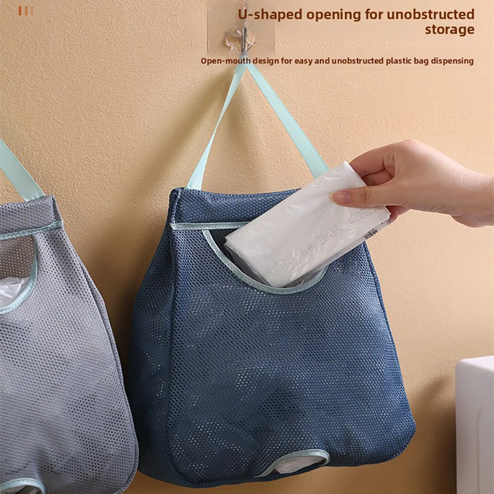 Garbage Bag Storage Box Wall Mount Grocery Bag Storage Organiser Plastic Washable Mesh Plastic Bag Holder Dispenser Kitchen Tool