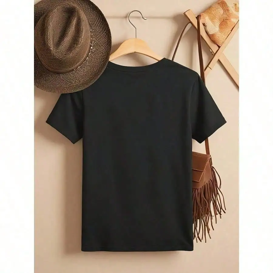 Short-Sleeved Round Neck Boots T-Shirt Boots Printed Round Neck T-Shirt, Spring/Summer Casual Short-Sleeved Top Women's Clothing