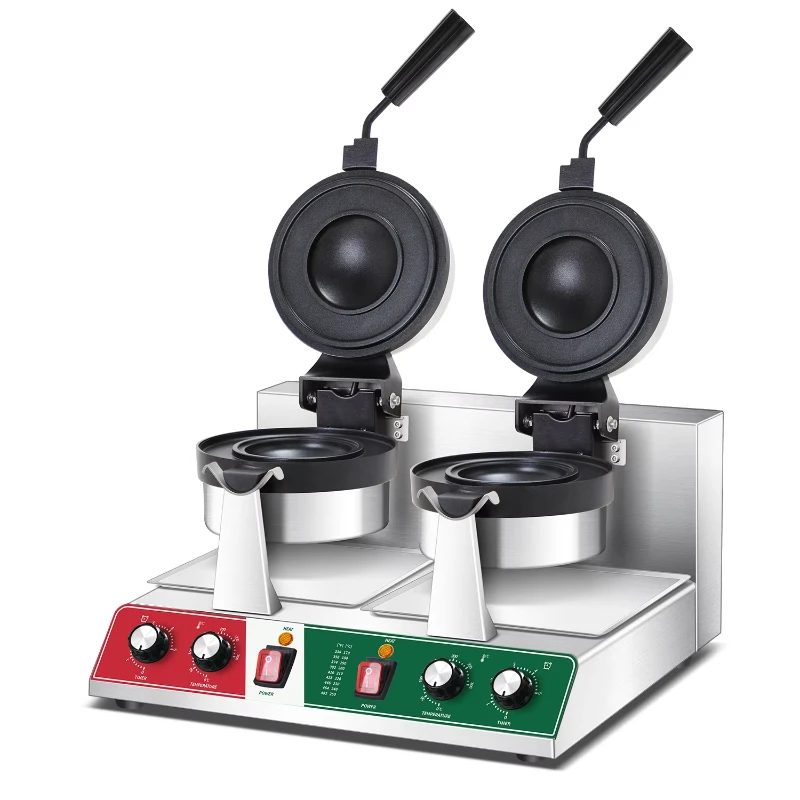 Commercial Household Use Double-head Rotating Belgian Waffle Maker with Non-Stick Plates and Adjustable Thermostat