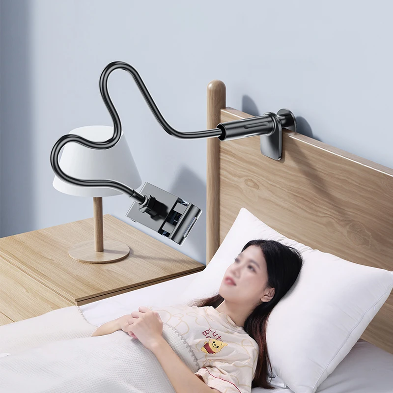 Soporte con Clip para teléfono móvil con agarre, brazo largo Flexible, cuello de cisne, abrazadera de montaje para dispositivo de 4-11 pulgadas