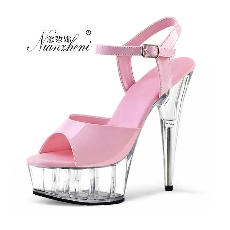 Sexy 15CM Crystal Peep-Toe Platform Pole Dance Shoes High Heeled Stripper Dinner Flower Show Set for Women Mature Fetish