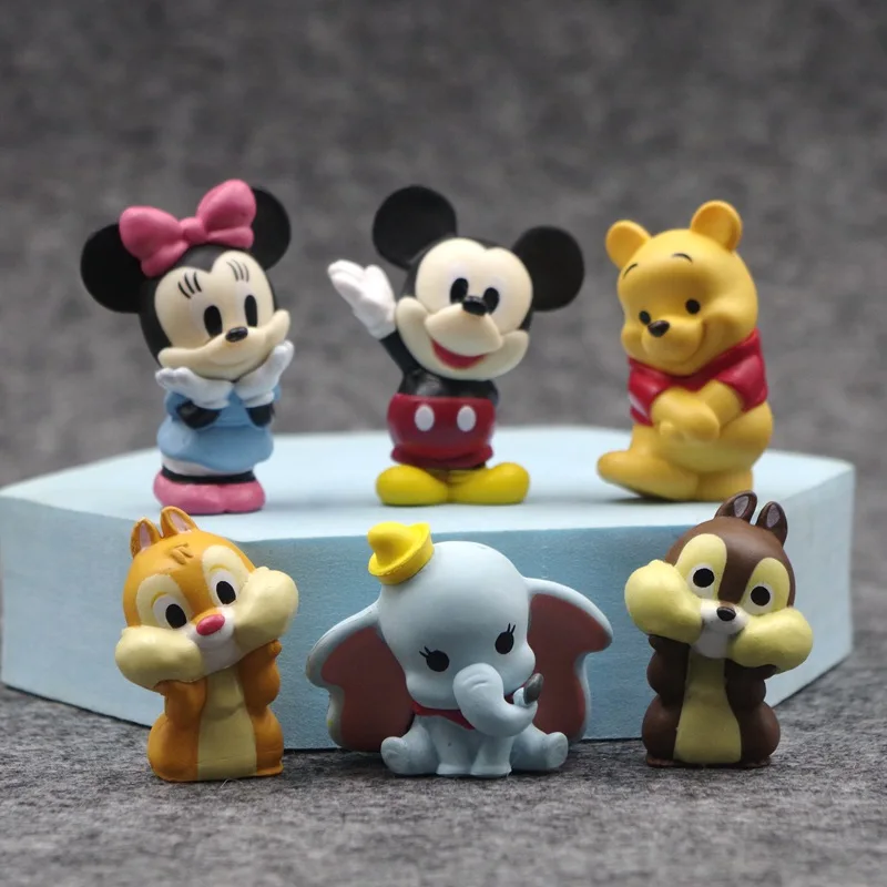 6Pcs Disney Anime Mickey Mouse Action Figure Minnie Pooh Bear Dumbo Kawaii Cartoon Doll PVC Collectible Model GK Toy Kids Gift