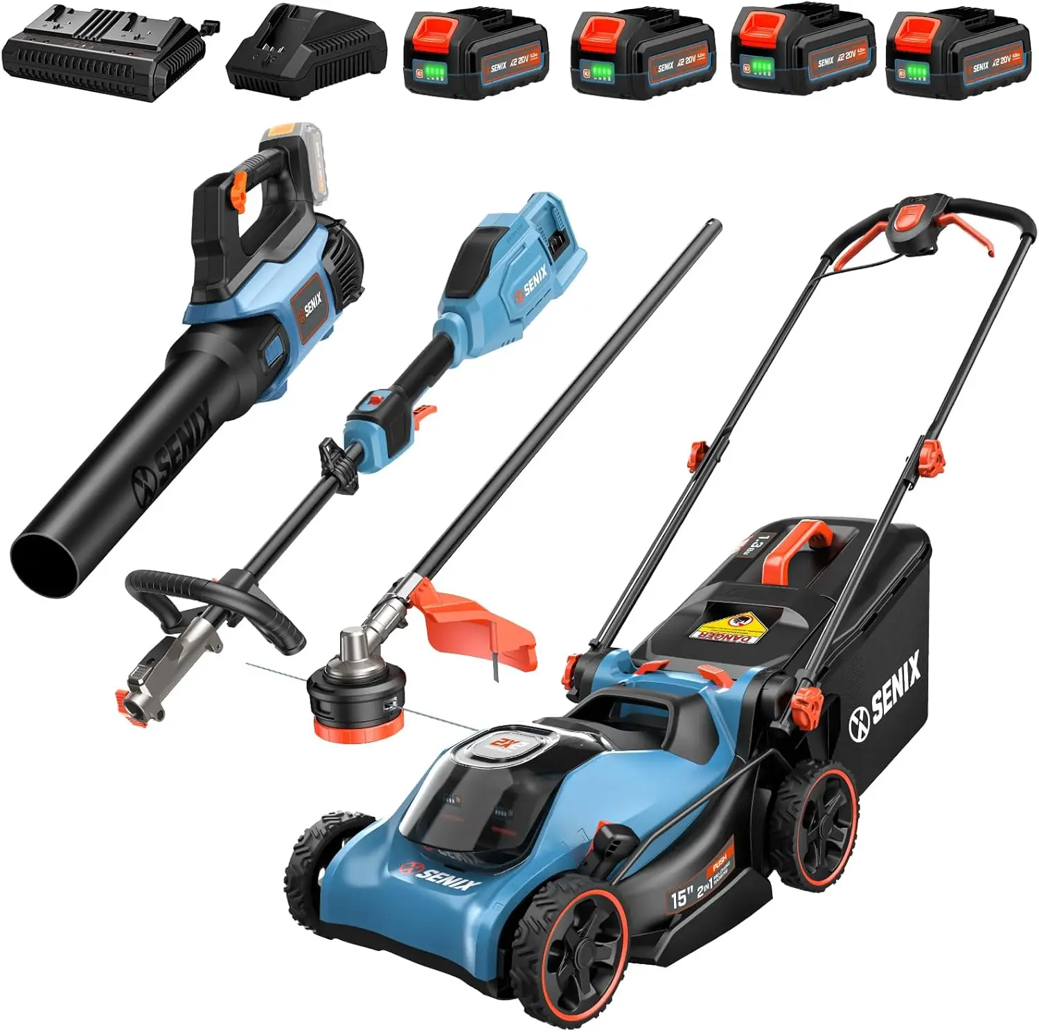 

X2 40V 15-inch Cordless Lawn Mower, 40V String Trimmer (Multi-Head System Power Head) | 20V Leaf Blower [3-Piece Set], Includes