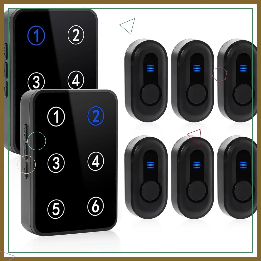 

Wireless Caregiver Pager with LED Display, 500Ft Range, 6 Waterproof Call Buttons & 2 Receivers for Elderly/Patient/Disabled