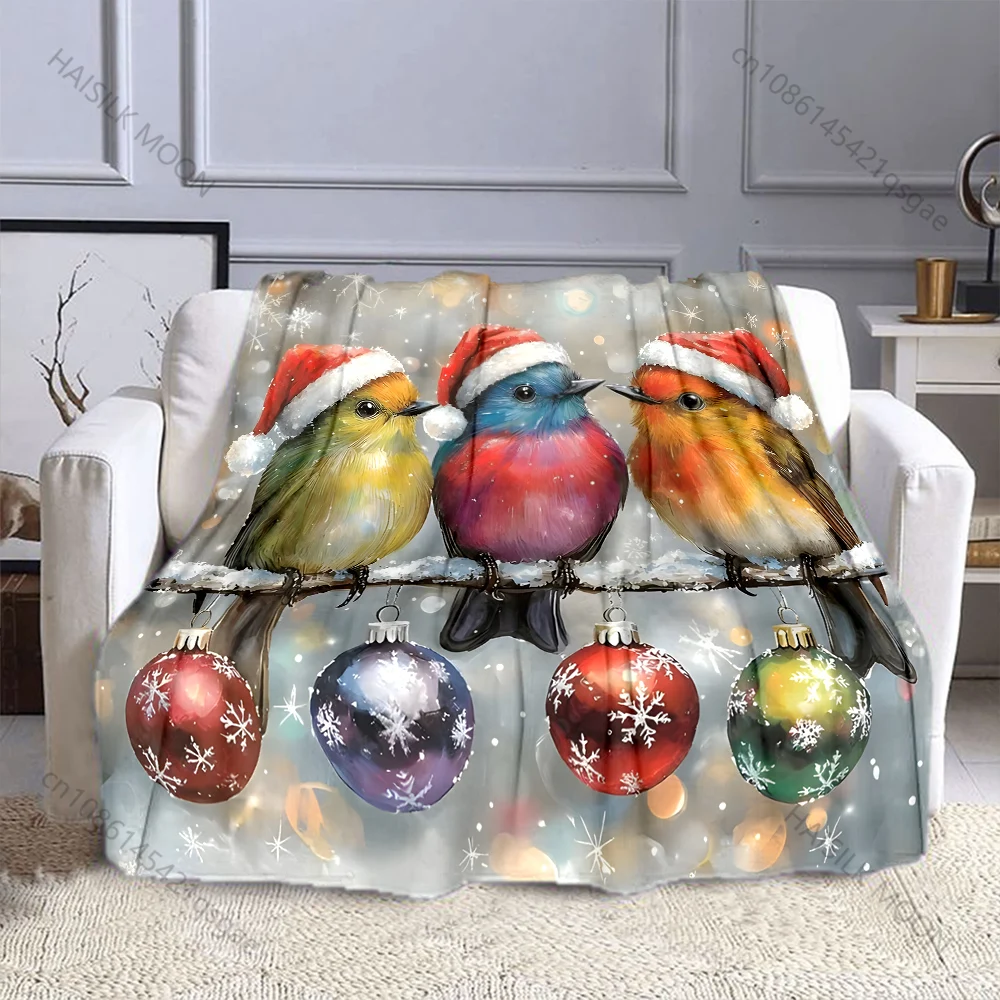 

Праздничные птицы с рождественскими украшениями, одеяло из фланелевого материала, мягкий и теплый для всех сезонов, дома, кемпинга, пикников