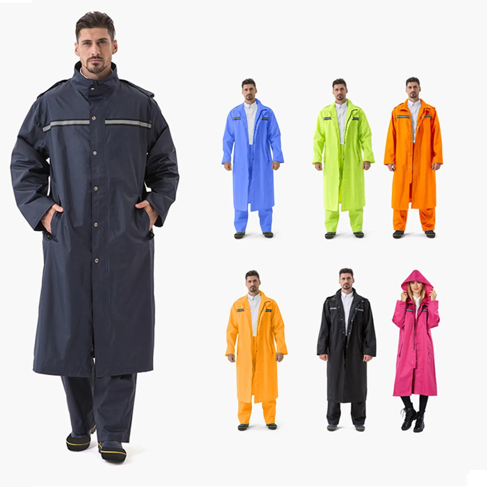 

Adult Long Windproof and Waterproof One piece Rainwear Custom Reflective Text Long One-piece Raincoat Fishing Hiking Rain Gear