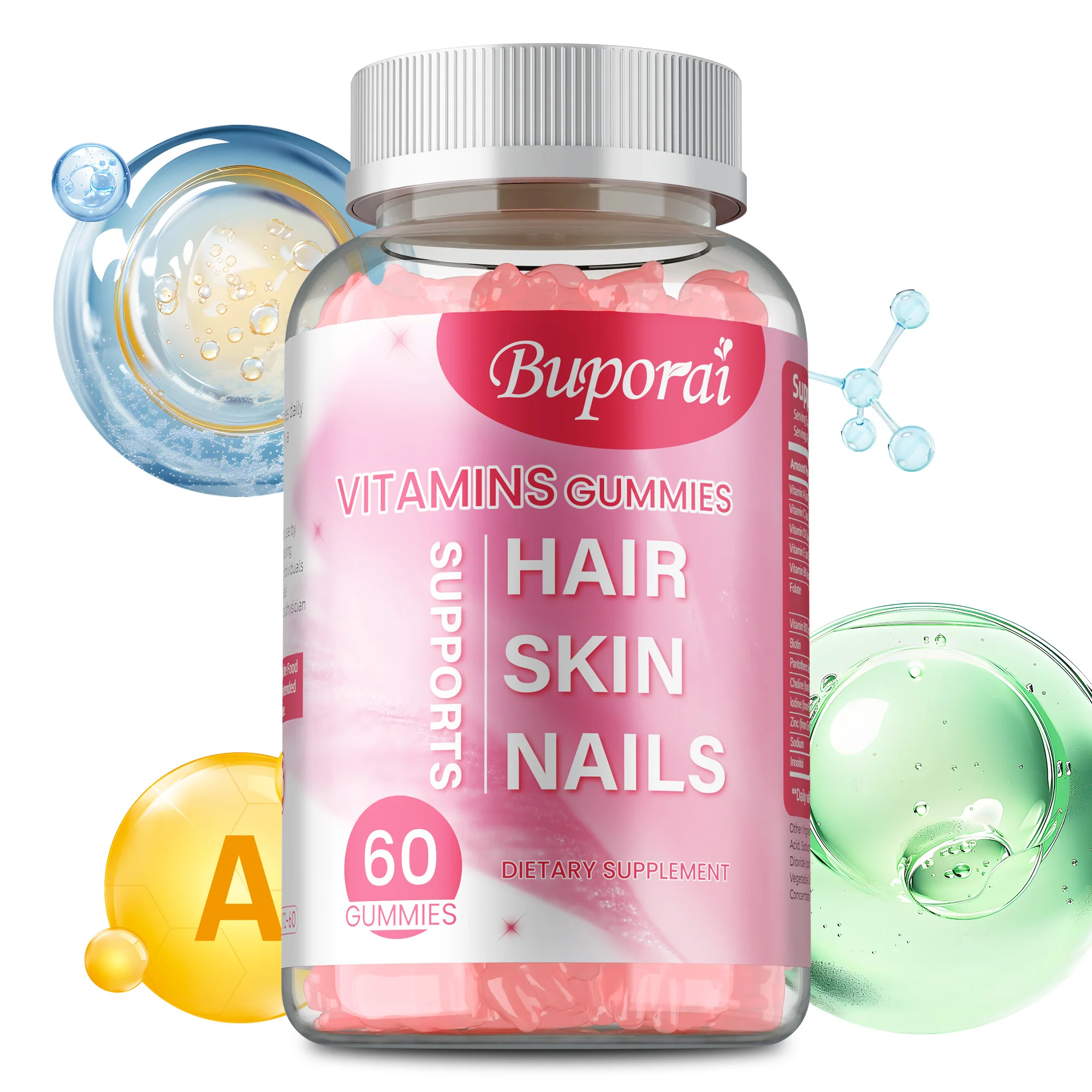 

Hair Skin and Nails Gummies - Hair Growth,Brighten Skin Tone,Increases Skin Elasticity,Boosts Cellular Energy, Maintain Vitality