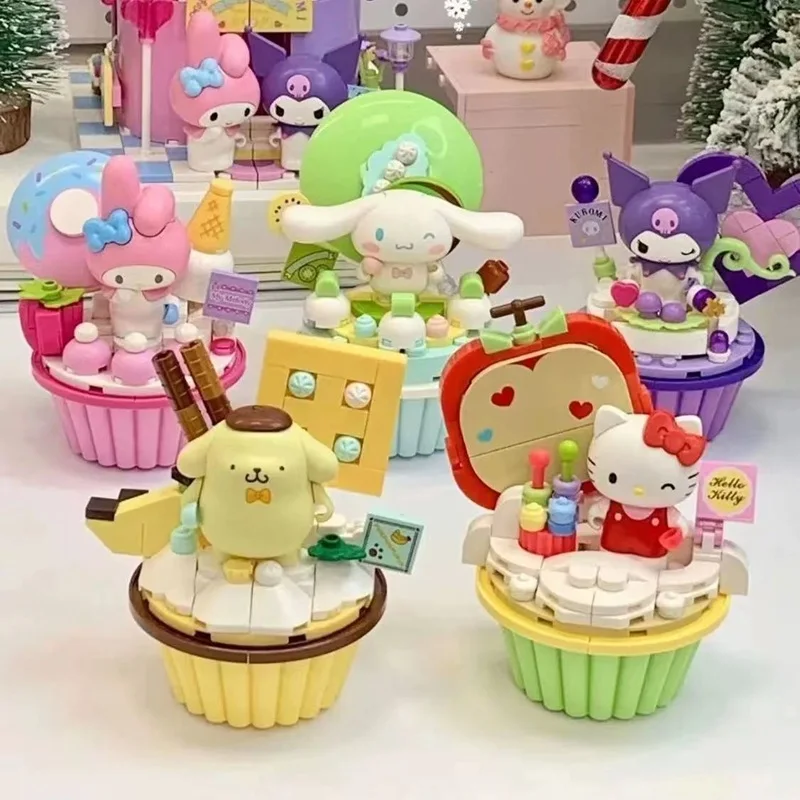 Sanrio – blocs de construction de modèle de gâteau, jouets Hello Kitty ma mélodie Kuromi cannelle Pompompurin, figurine Kawaii à assembler, jouet cadeaux pour filles