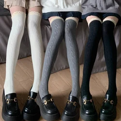 Sexy Medias Lace Up Long Knee Socks Women Over Knee Thigh High Stockings Fashion Ladies Girls Warm Sexy Blend Tights Black White