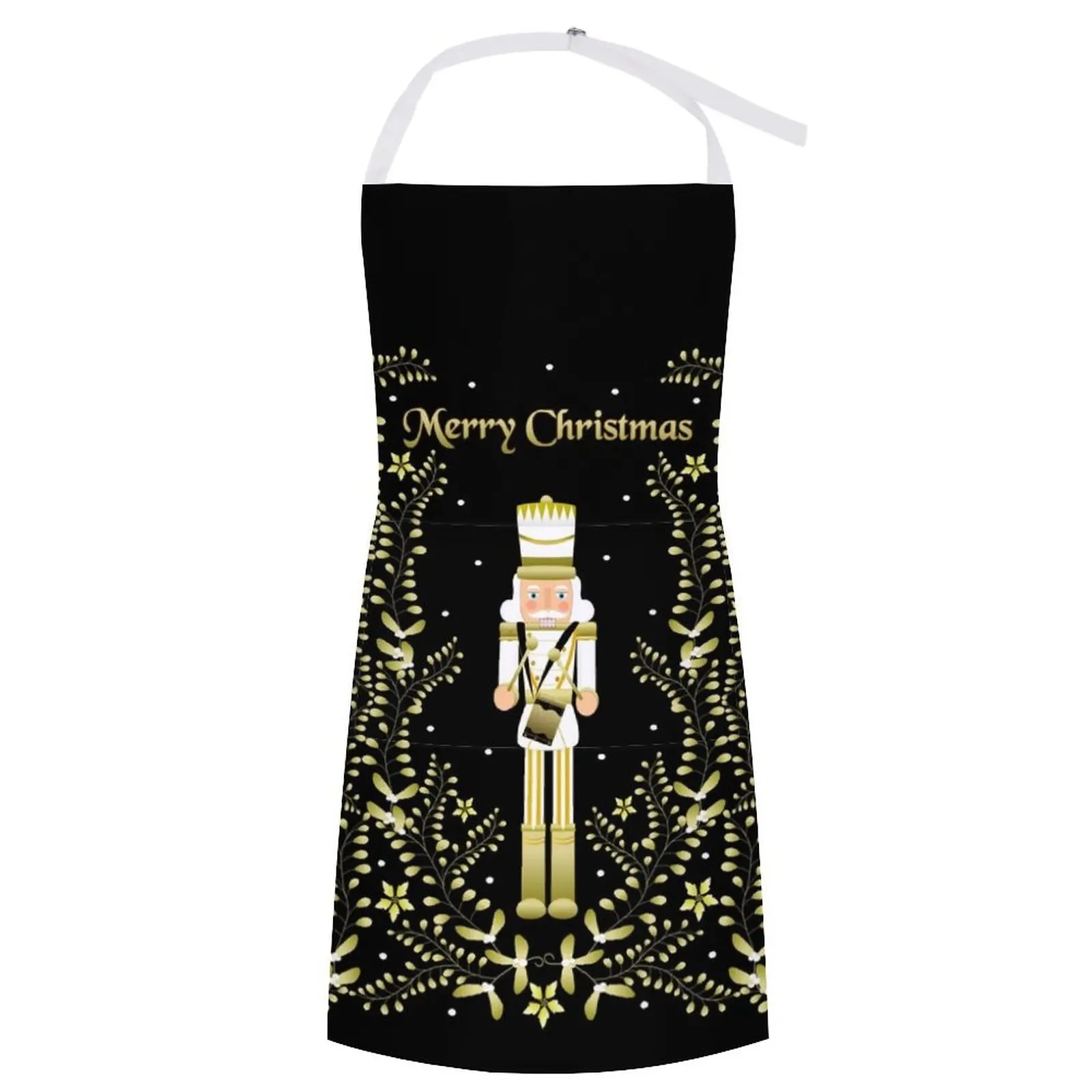 Merry Christmas White and Gold Nutcracker vintage greeting card style design Apron Chef Accessory