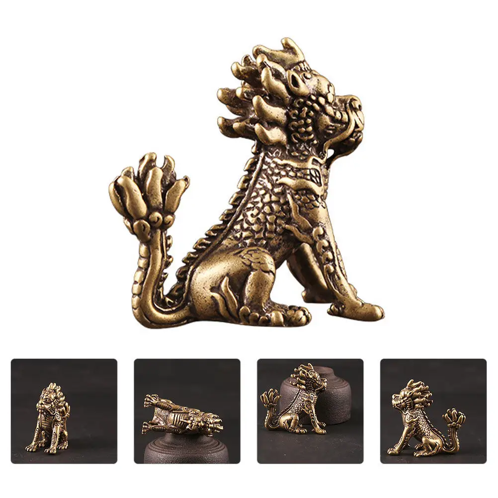 1Pcs Style Kirin Statue Brass Desktop Adorn Home Office Decor Vintage Kirin Ornament Exquisite Handicraft Housewarming