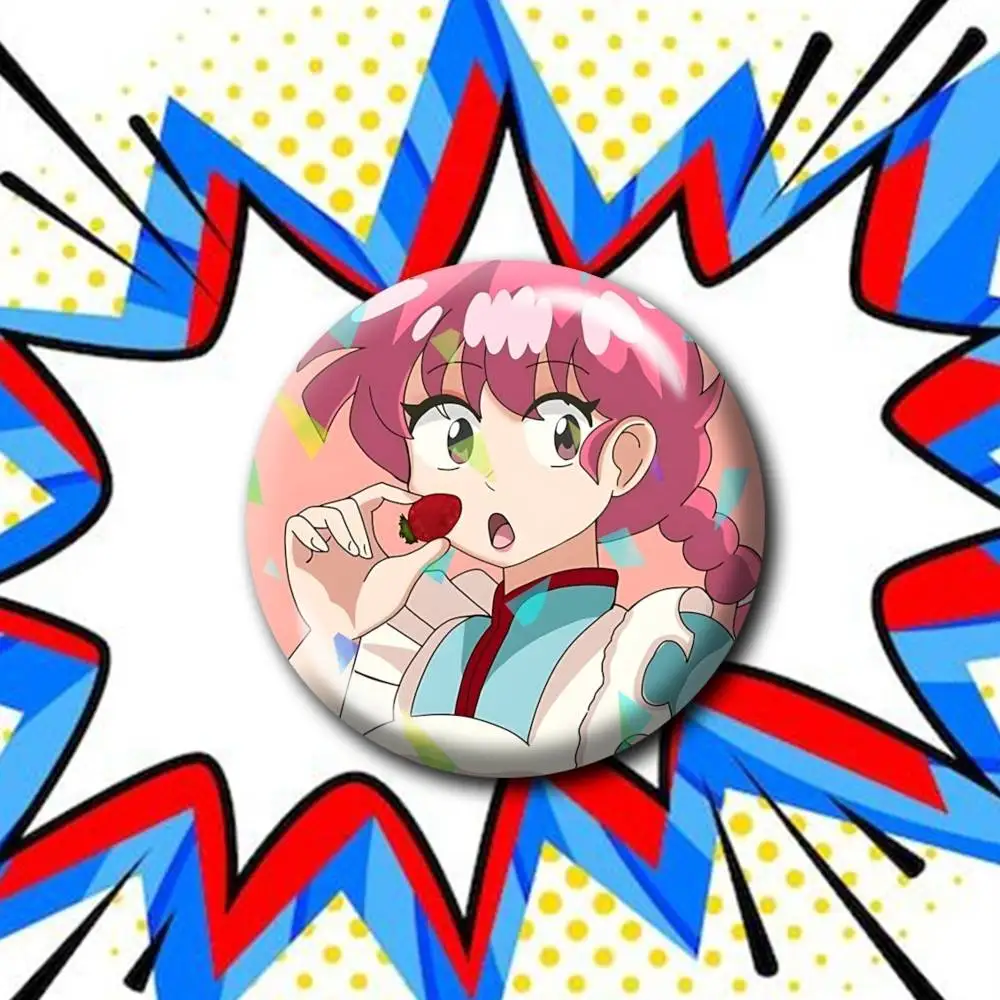 Manga R-Ranma 1-2 Saotome Customizable Round Brooch Pins, Personalized Badges With Broken Glass Design Fashion Accessory