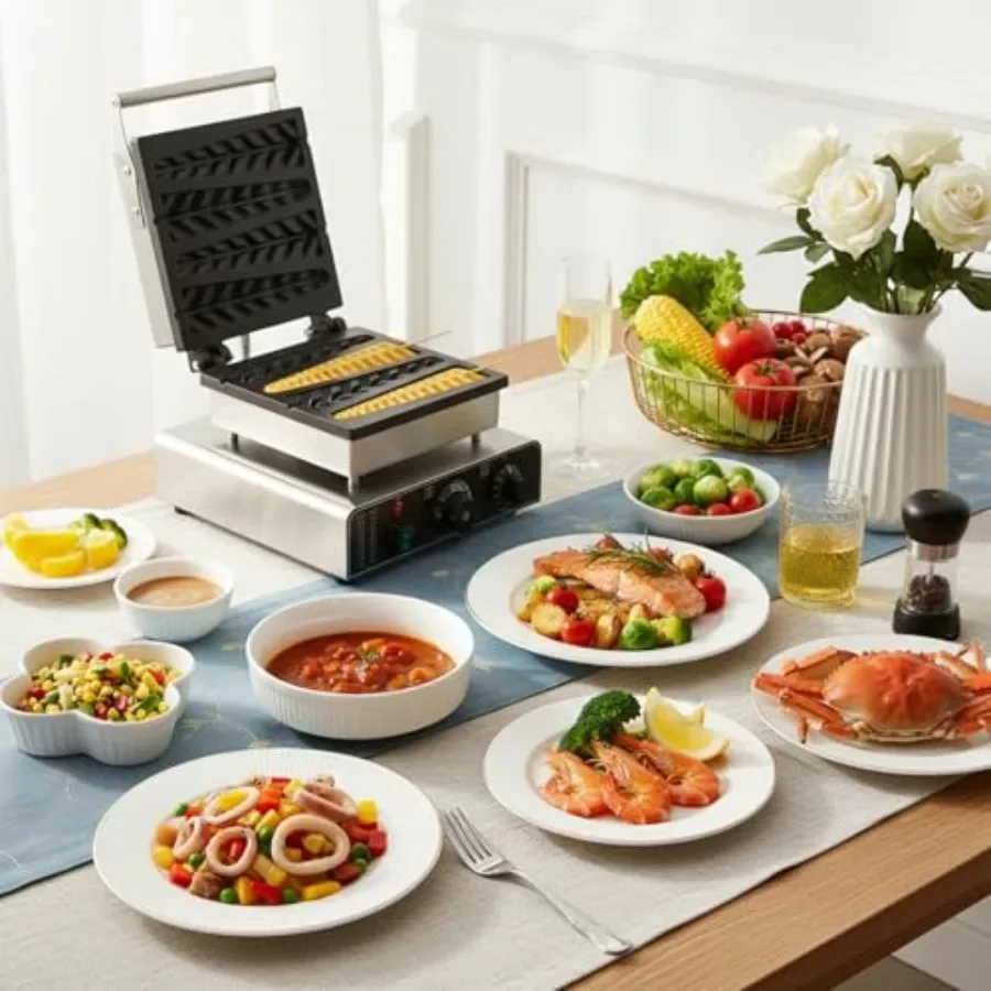 Commercial Waffle Maker 1750W Waffle Iron Kitchen Appliances 0-5 Minutes Timing 122-572 Temperature Enlarged Handle Indicator L