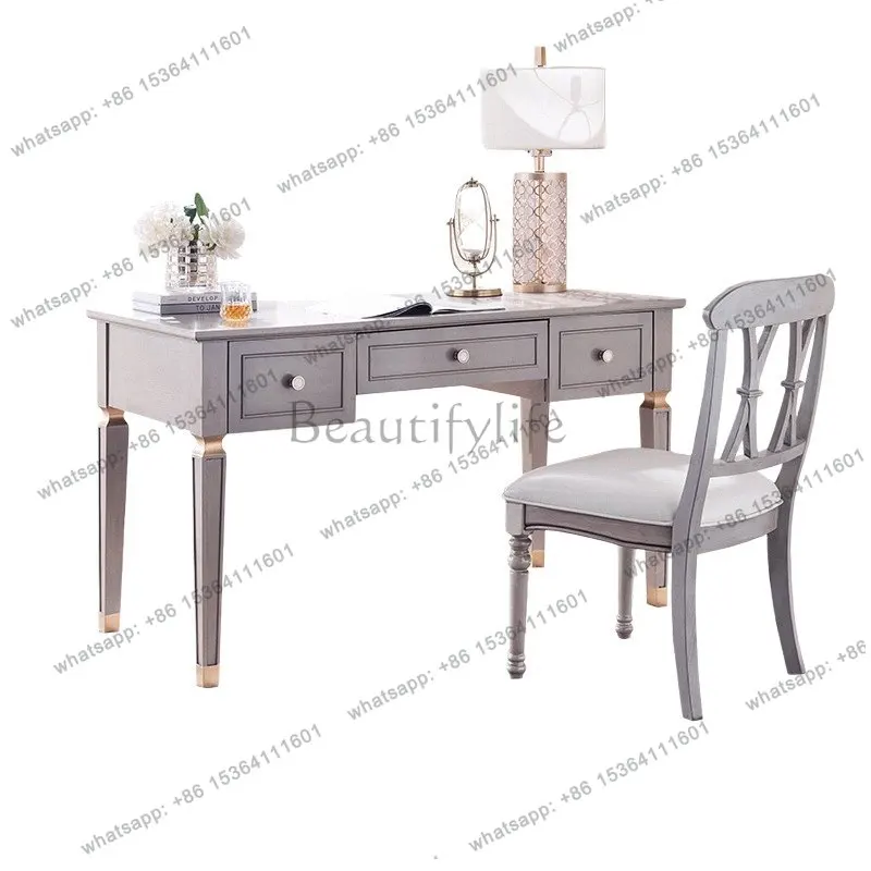 

Американский светлый роскошный письменный стол из массива дерева, современный простой дизайн, для спальни, для учебы, для компьютера.