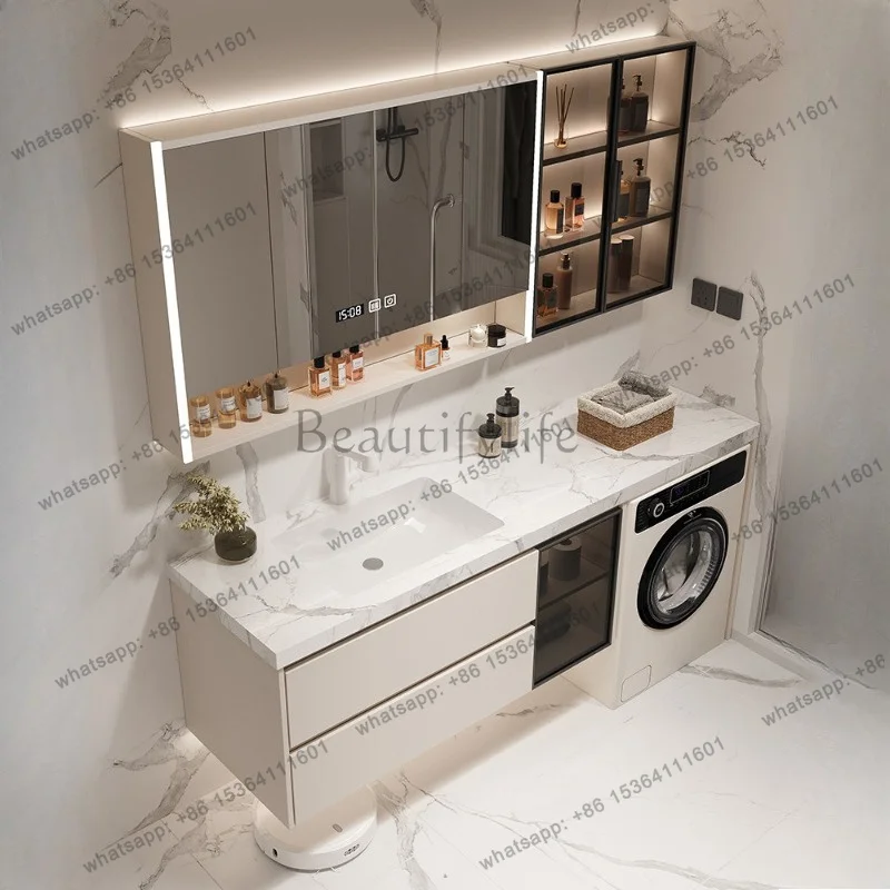 Luxury furniture Modern simple balcony washing machine integrated cabinet combination rockslab bathroom cabinet toilet washstand