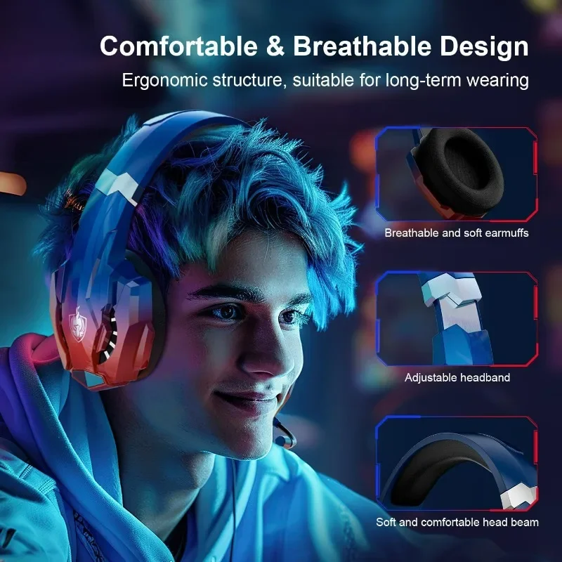 PHOINIKAS Wireless Gaming Headset with 7.1 Stereo Sound, G9000Max Wireless Gaming Headphones with 40H Playtime, Noise Cancelling