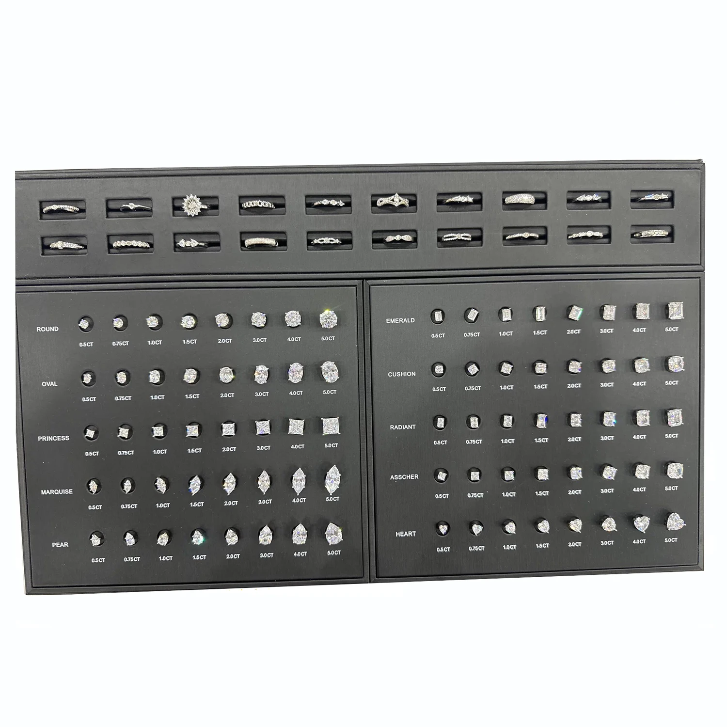 Kinway 20PCS Magnetic Ring Multiple Shapes Diamonds Reference Chart Gemstones Size Set Display Tools Box Various Shapes Size