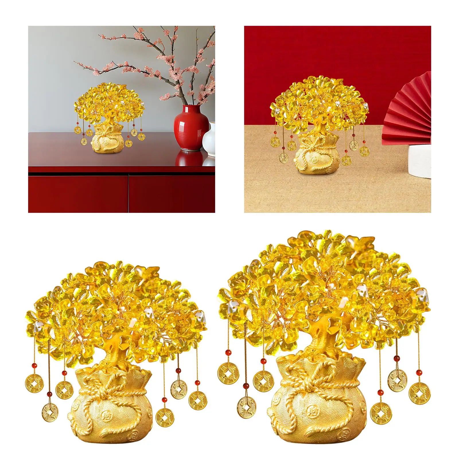 

Citrine Money Tree Ornament Table Centerpiece Blessing Bag Desktop Decoration Bonsai Potted Plant for Cabinet Shop Tabletop Home