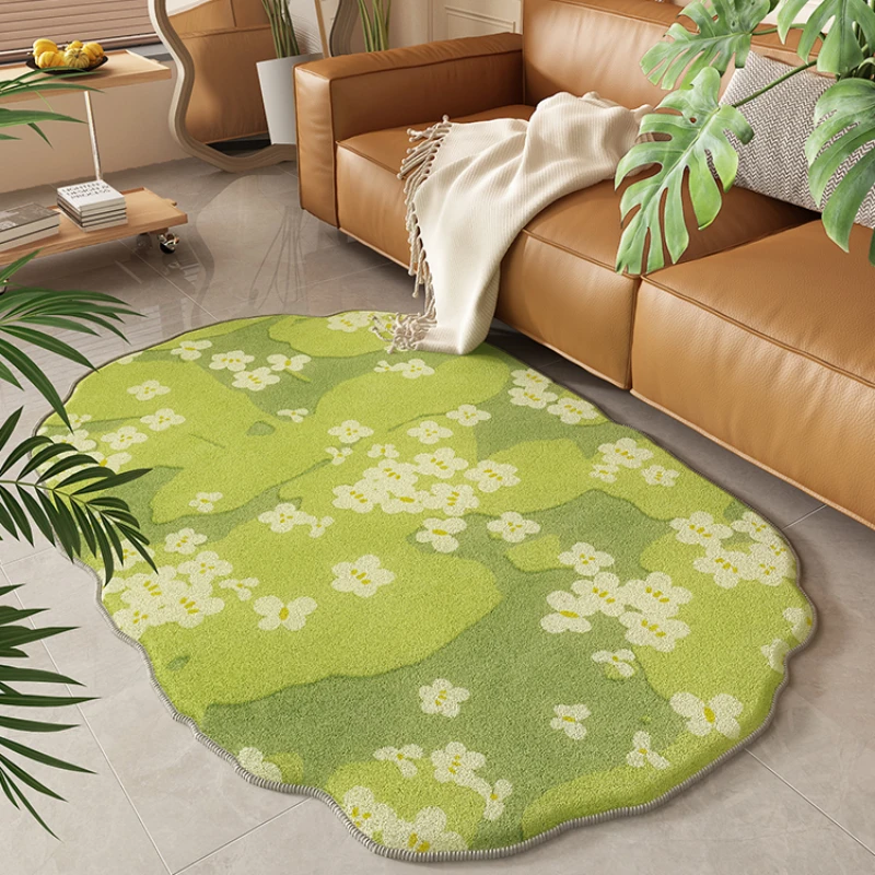 Alfombra de estilo Crema para decoración de sala de estar, alfombras de flores verdes para dormitorio, área grande, guardarropa, alfombra de felpa, alfombra de piso gruesa para el hogar