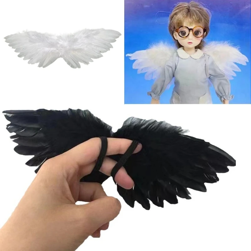 Soft Plush Black Costume Accessory Funny Feathered Wing with Comfortable Straps for Party and Performances Gear 87HA
