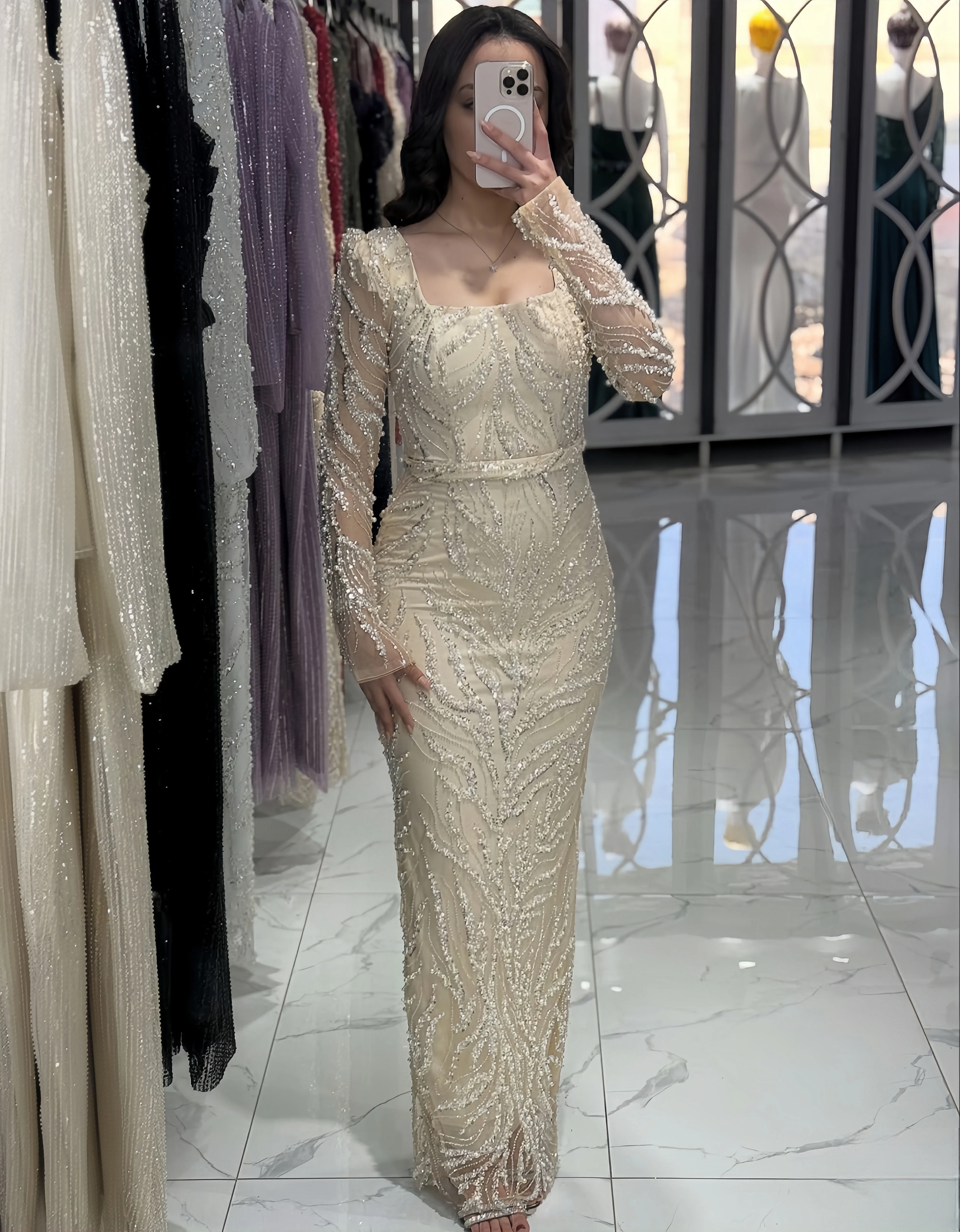 

Customized square-neck long-sleeved mermaid elegant luxury evening dresses dresses for special occasions Dresses gala