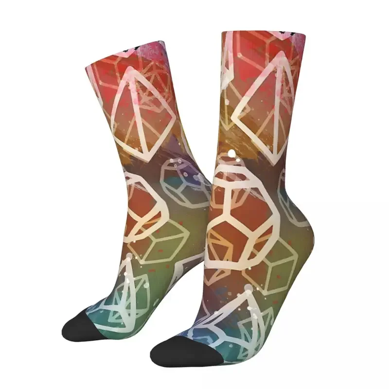 Y2K watercolor rainbow d20 dice socks male mens women Spring stockings Harajuku