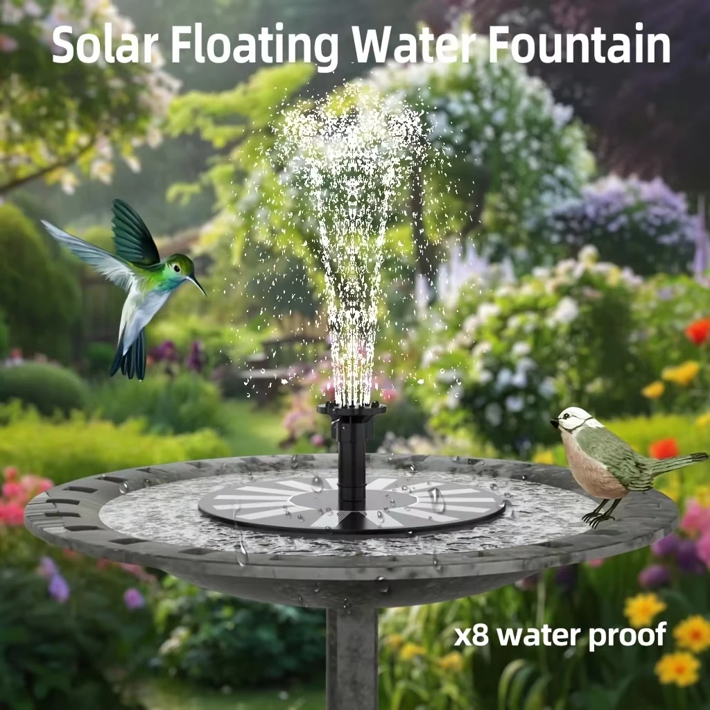 1.5W Solar Powered Floating Fountain Pump Kit 8 Nozzles Accessories, Eco-Friendly Solar Water Pump, Outdoor Garden Pond Swimming