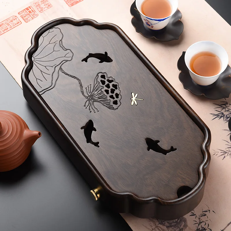 

Набор подносов для чая из черного дерева с функцией дренажа, станция для сухого заваривания в китайском стиле, компактный минималистичный столик для чайной церемонии для дома