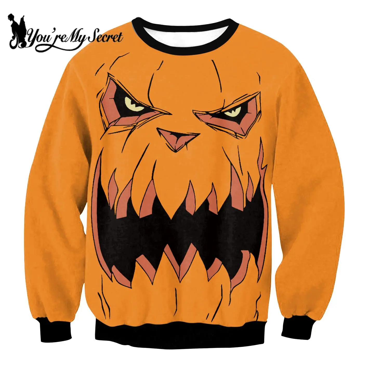 [You're My Secret] Women Halloween Pumpkin Print Hooded Sweatshirt Casual Long Sleeve Pullovers Tops Shirt Female Casual Hoodies