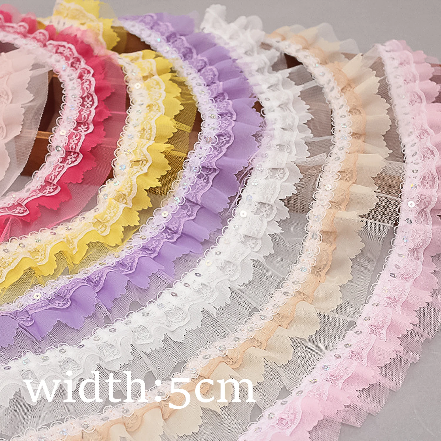 Pleated Ruffle Lace With Chiffon Five-Finger Flower Embossed For Mesh Clothing Accessories Toys Trim And Appliques