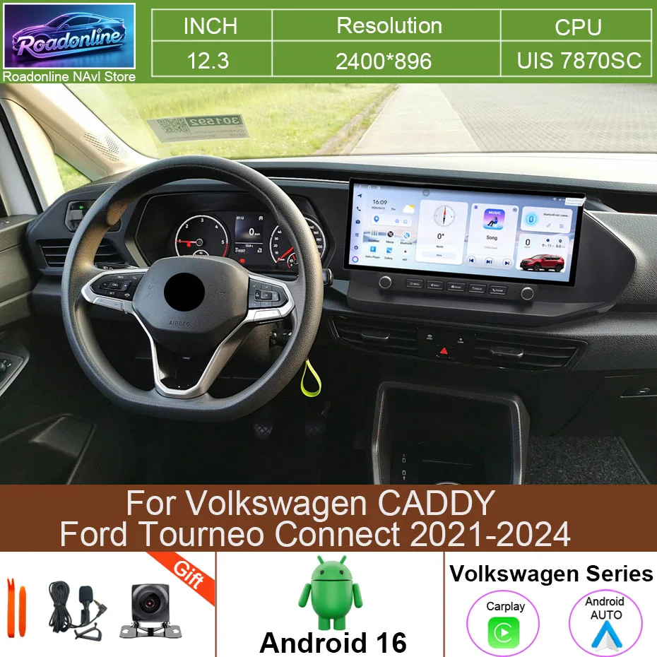 12.3 INCH Android 16 Car Radio For Volkswagen CADDY /Ford Tourneo Connect 2021-2024 Multimedia Video Player Navigation Carplay